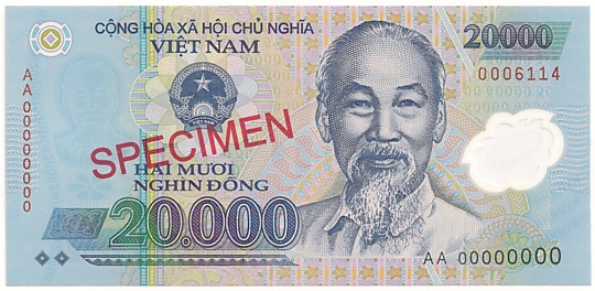 Вьетнам Полимерные 20 000 донгов банкнота specimen, 20000₫, лицо