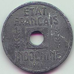 Французский Индокитай 1/4 цента 1941 lead counterfeit монета, реверс